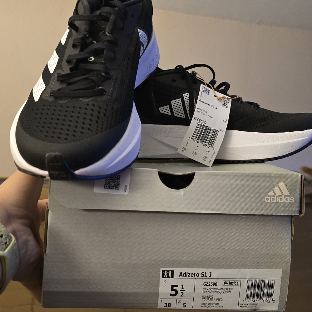 Adidas Adizero SLJ Black and White Athletic Shoes